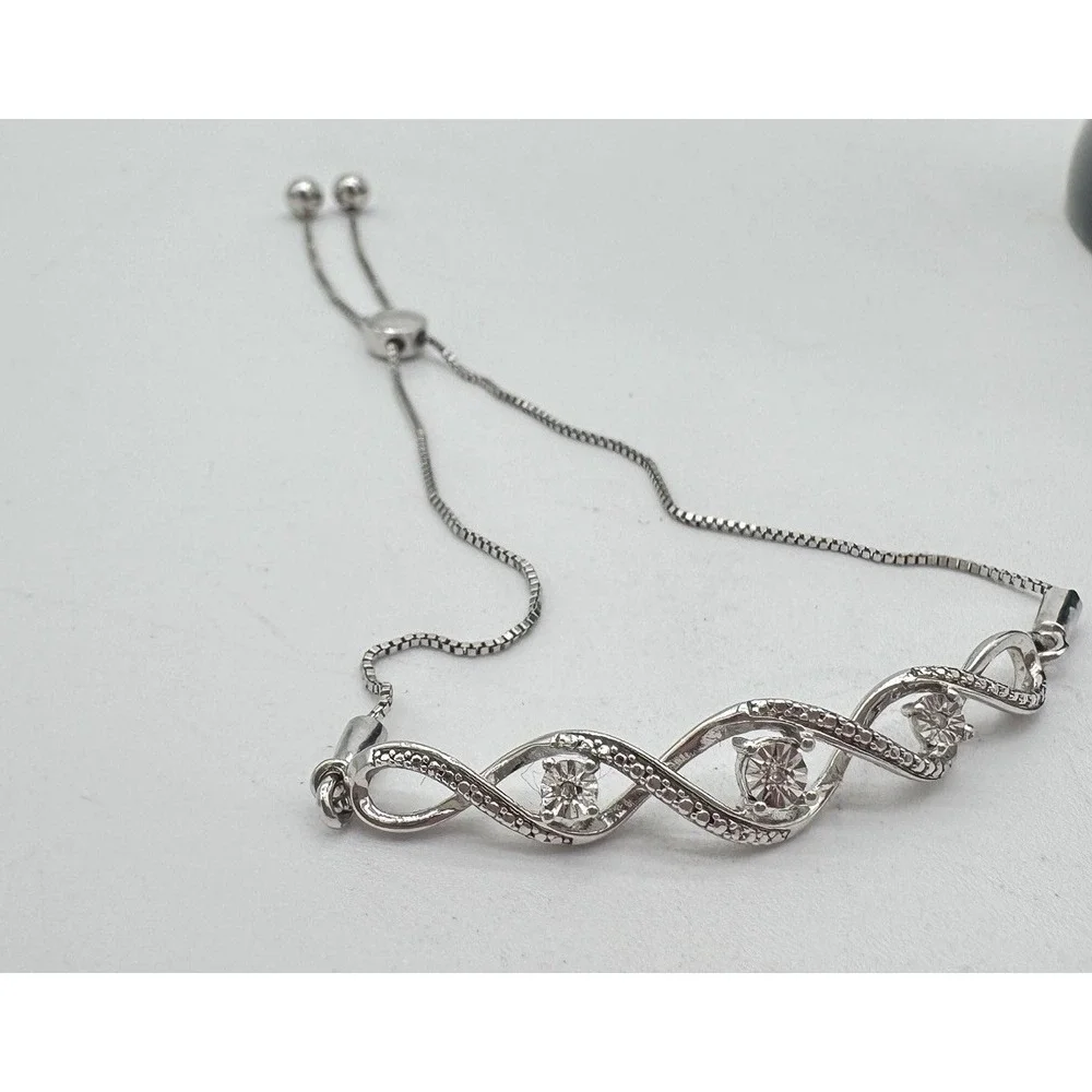Kay 925 Sterling Silver Diamond Accent Infinity Bolo Bracelet Adjustable‎